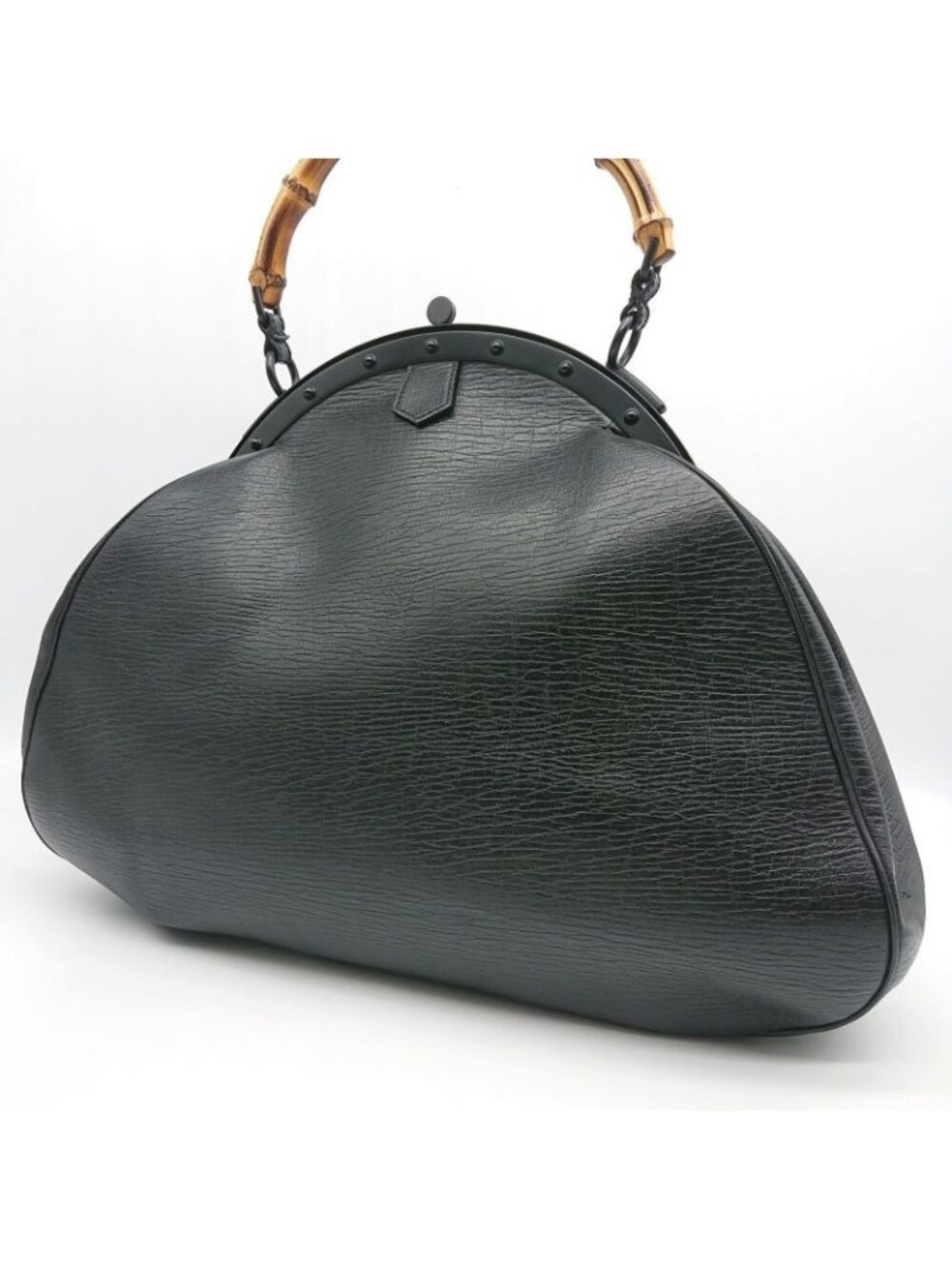 Gucci Bamboo Clasp Handbag Black Leather